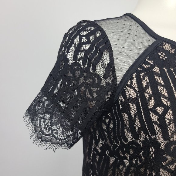 DEX Nude Black Lace Short Sleeve Top Size M - Picture 4 of 14